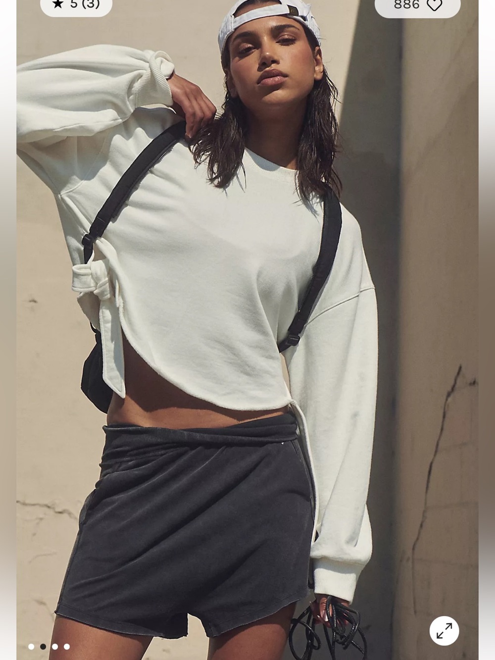 FP Movement by Free People Odette Pullover Small Side Tie Crop White sweatshirt - Picture 2 of 7